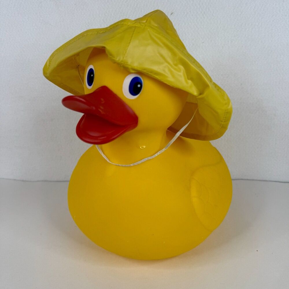 VTG Schylling 2003 Extra Large Rubber Duck w/Hat Yellow 10" Plastic Heavy t-1018